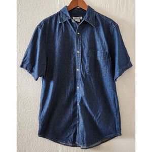 Cherokee Denim Chambray Men’s Button Down Shirt Short Sleeve Medium Blue (5)